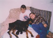 Dog breeder -me with my son Dominik, “daughter” Lora and  “grandchildren” Harry, Hogan and Harvest, 